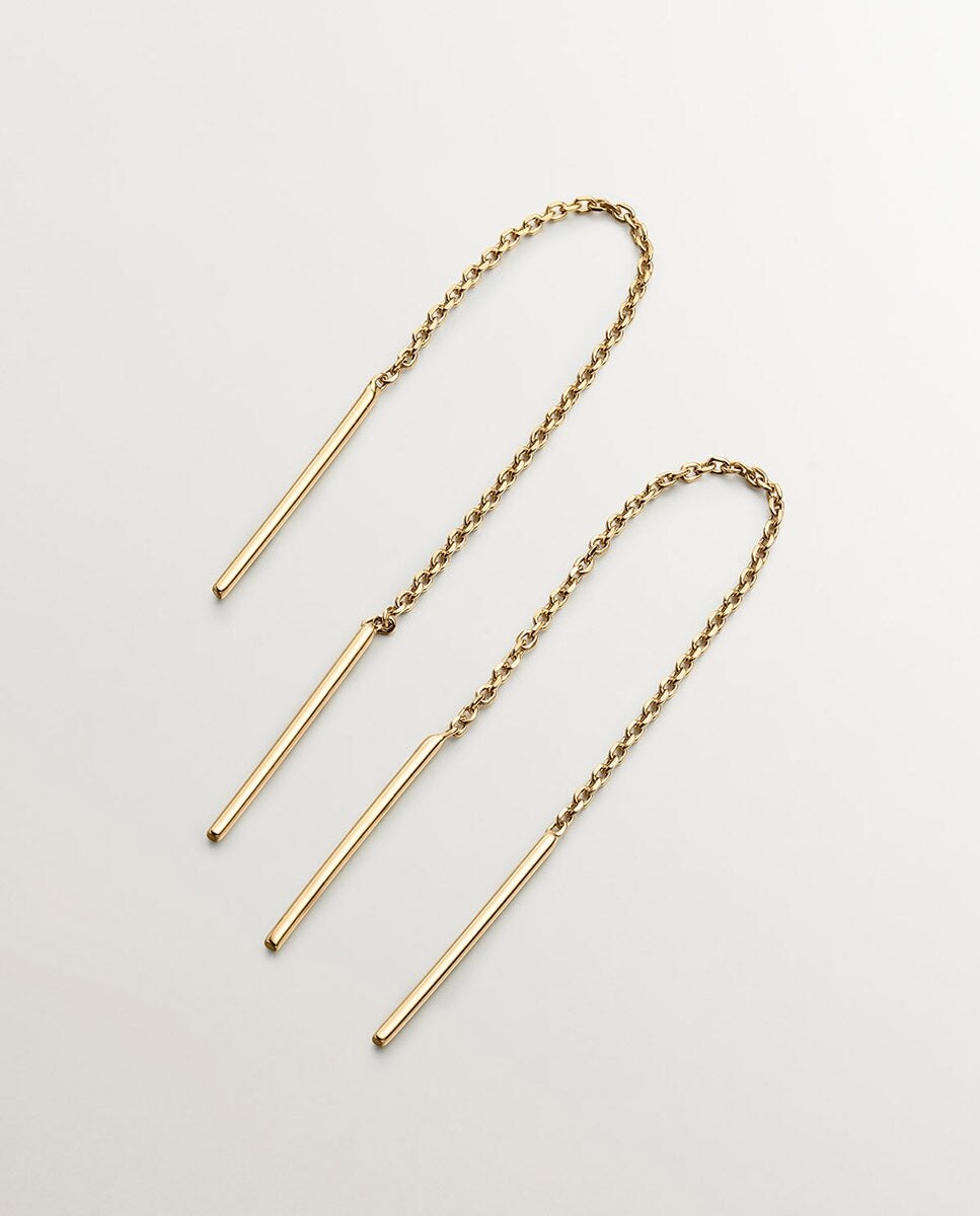 Brincos Compridos de Corrente em Prata 925 com Banho de Ouro Amarelo de 18k Ouro-5