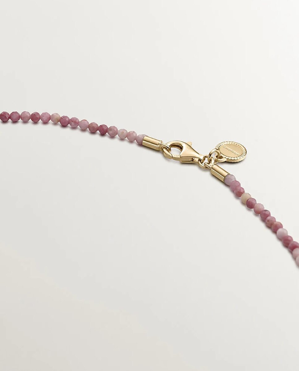 Colar de Prata 925 Banhada em Ouro Amarelo de 18k com Bolinhas de Rodonita Rosa Rosa-3