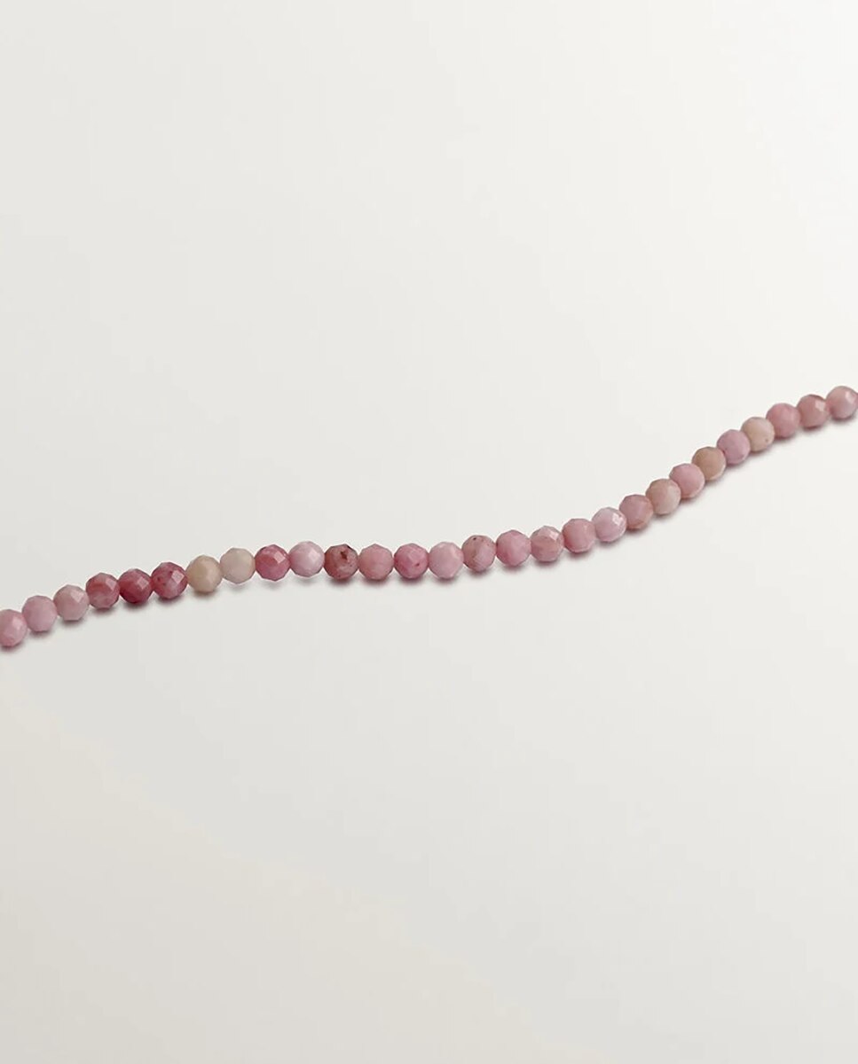 Colar de Prata 925 Banhada em Ouro Amarelo de 18k com Bolinhas de Rodonita Rosa Rosa-5