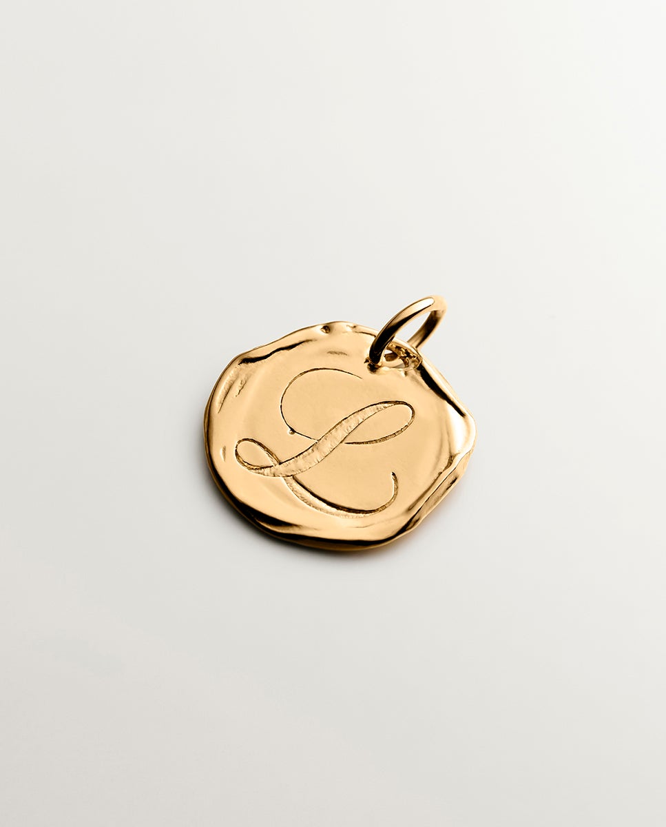 Charm Artesanal de Prata 925 Banhada em Ouro Amarelo de 18k com Inicial L Ouro-1