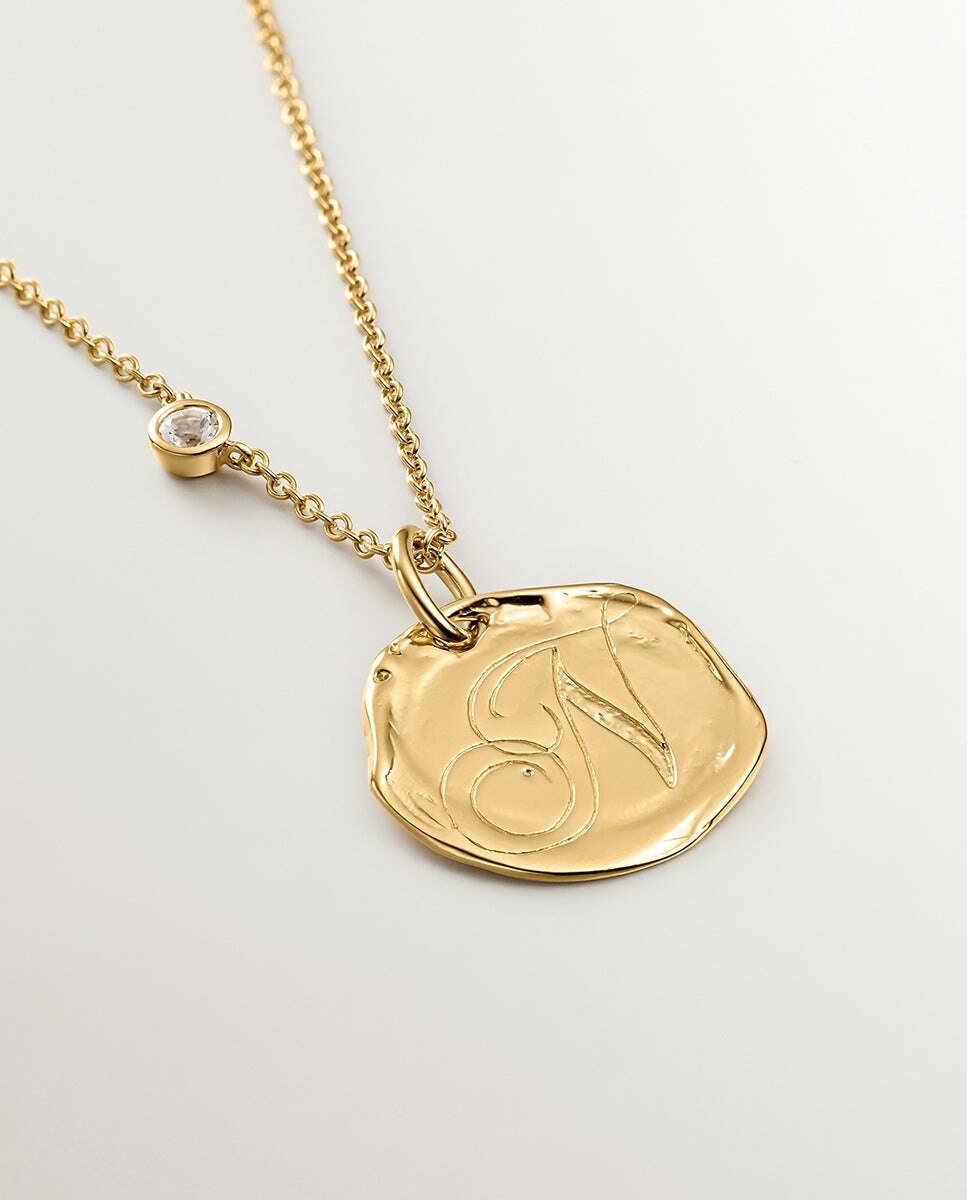 Charm Artesanal de Prata 925 Banhada em Ouro Amarelo de 18k com Inicial N Ouro-3