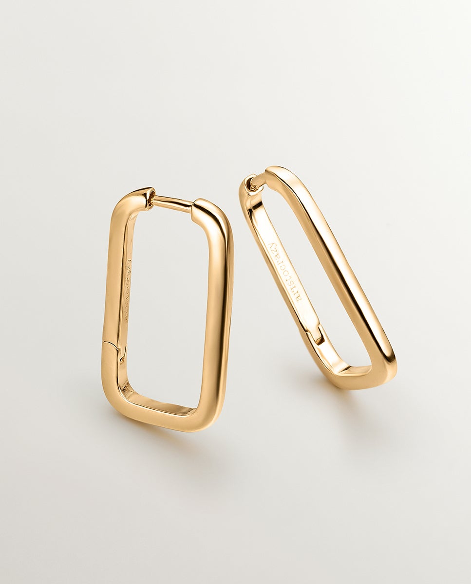 Brincos Retangulares de Prata 925 Banhada em Ouro Amarelo de 18k Ouro-1