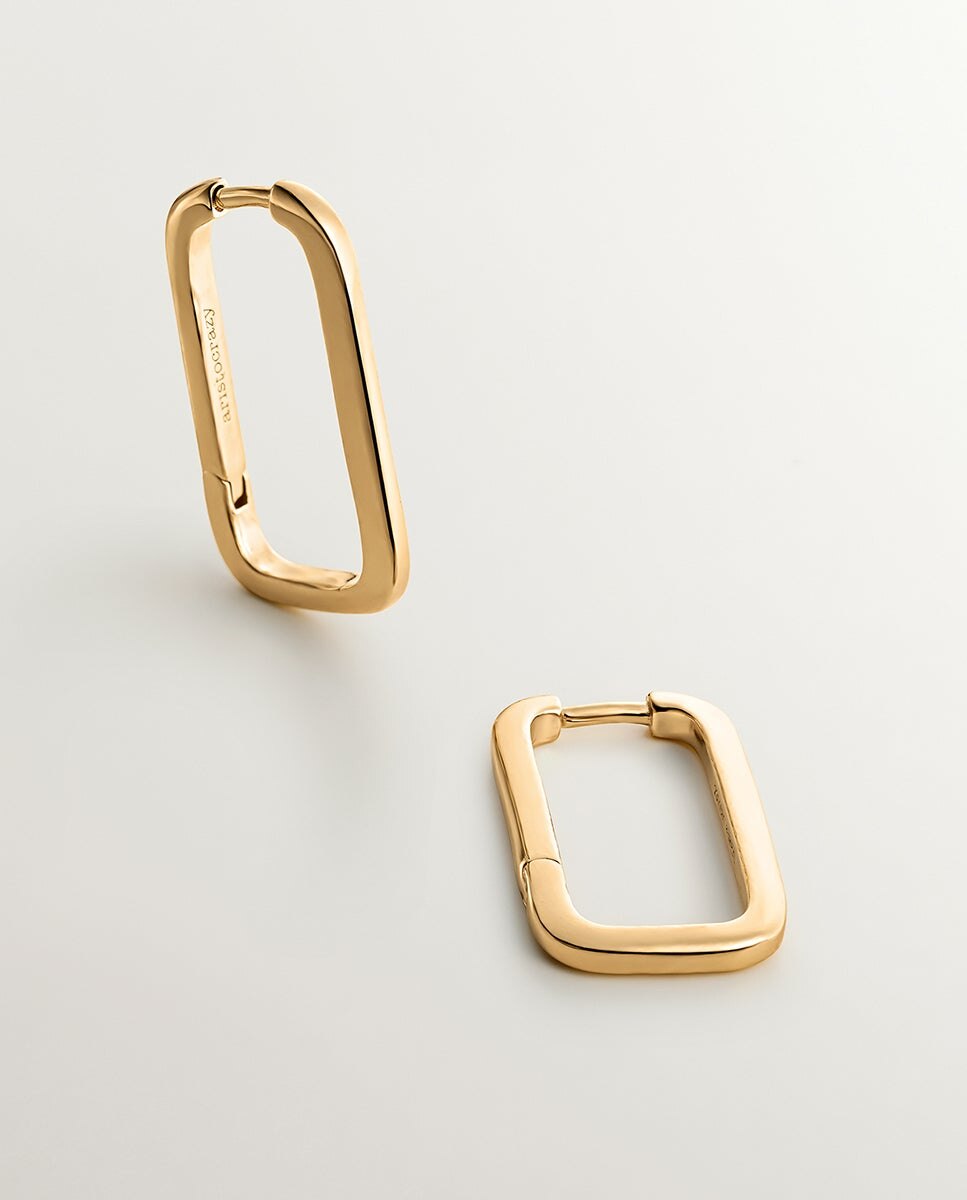 Brincos Retangulares de Prata 925 Banhada em Ouro Amarelo de 18k Ouro-3