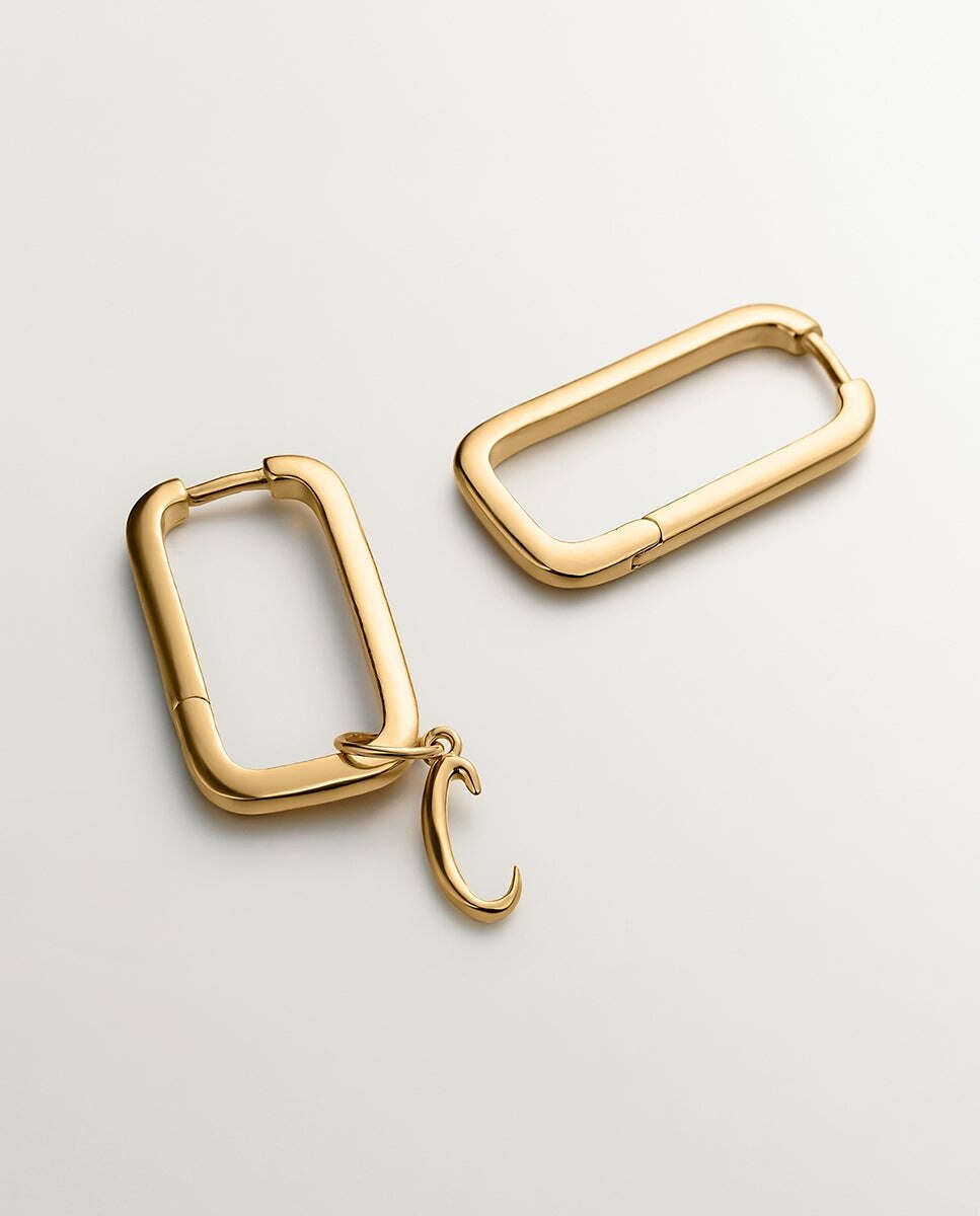 Brincos Retangulares de Prata 925 Banhada em Ouro Amarelo de 18k Ouro-5