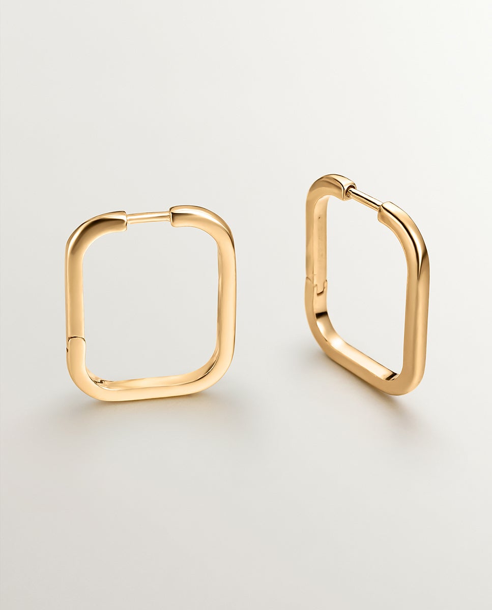 Brincos de Aro Quadrados Grandes de Prata 925 Banhada em Ouro Amarelo de 18k Ouro-1