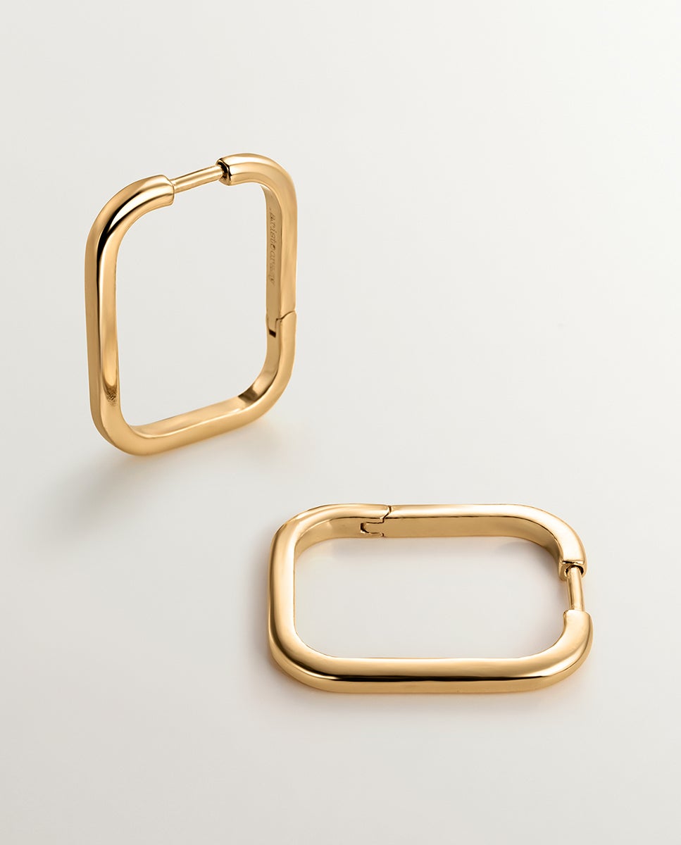 Brincos de Aro Quadrados Grandes de Prata 925 Banhada em Ouro Amarelo de 18k Ouro-3