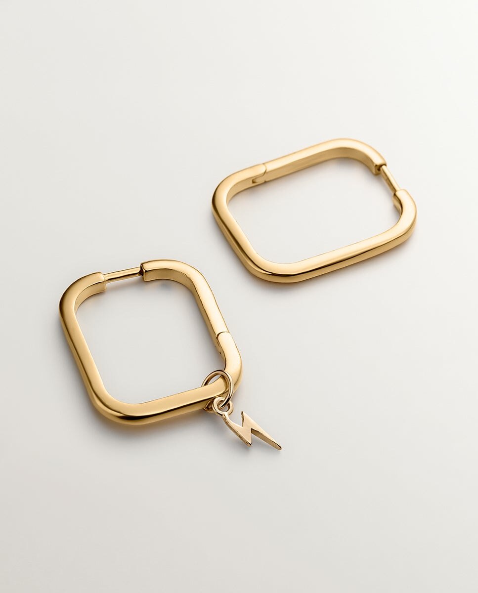 Brincos de Aro Quadrados Grandes de Prata 925 Banhada em Ouro Amarelo de 18k Ouro-5