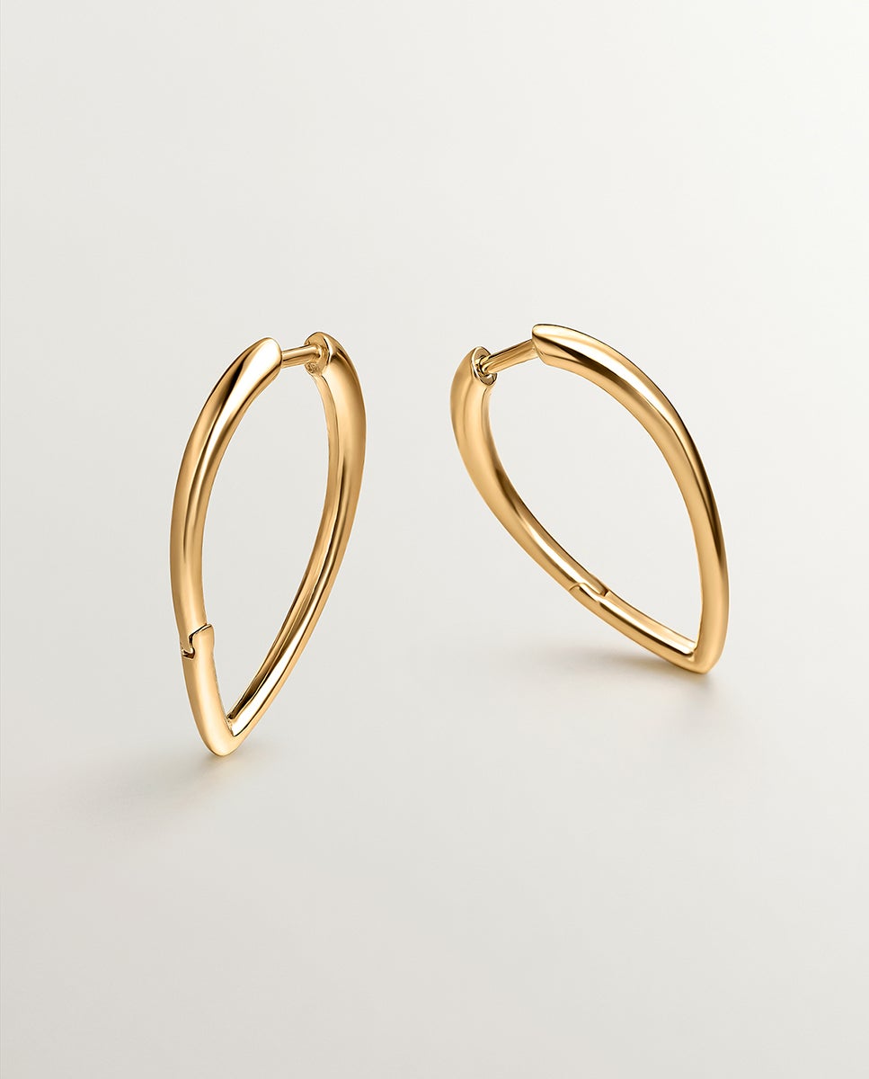 Brincos de Aro Grandes de Prata 925 com Banho em Ouro Amarelo de 18k com Forma de Gota Ouro-1