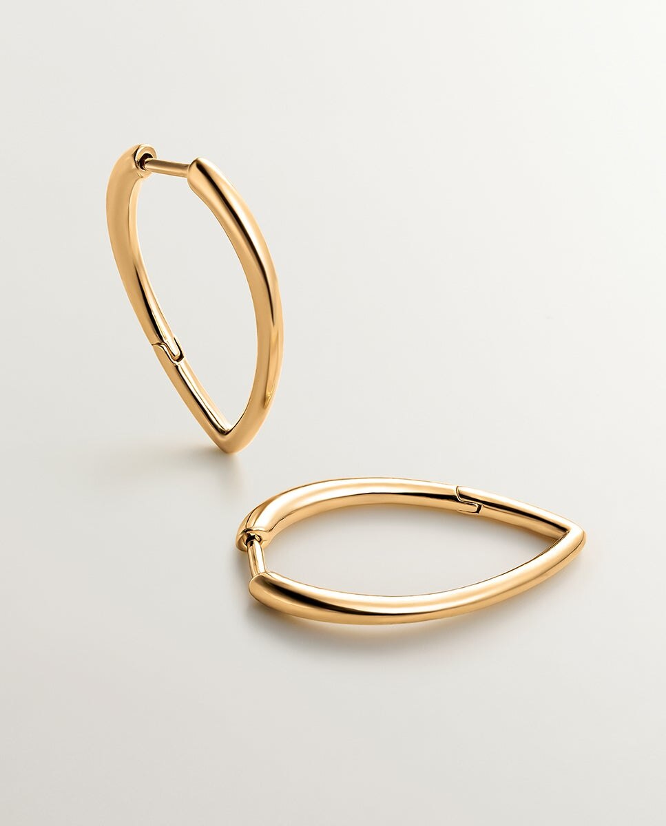 Brincos de Aro Grandes de Prata 925 com Banho em Ouro Amarelo de 18k com Forma de Gota Ouro-3