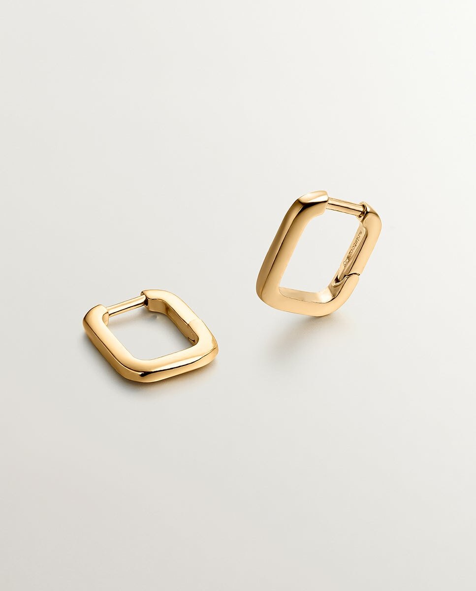 Brincos de Aro Quadrados em Prata 925 com Banho de Ouro Amarelo de 18k Ouro-3