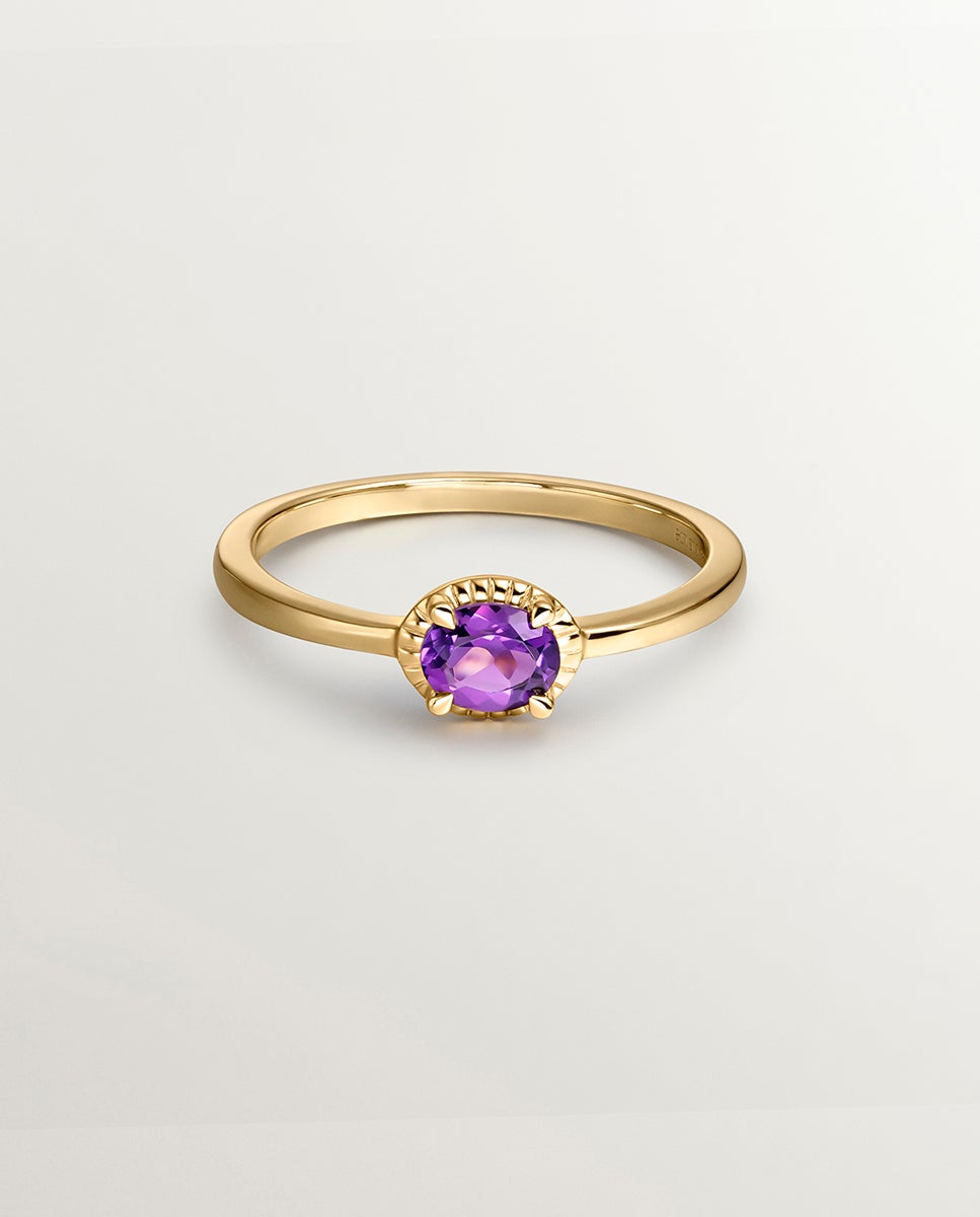 Anel de Prata 925 Banhada em Ouro Amarelo de 18k com Pedra Ametista Roxa Roxo-1