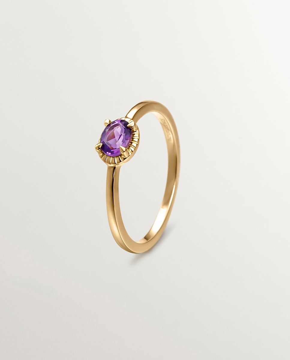 Anel de Prata 925 Banhada em Ouro Amarelo de 18k com Pedra Ametista Roxa Roxo-3