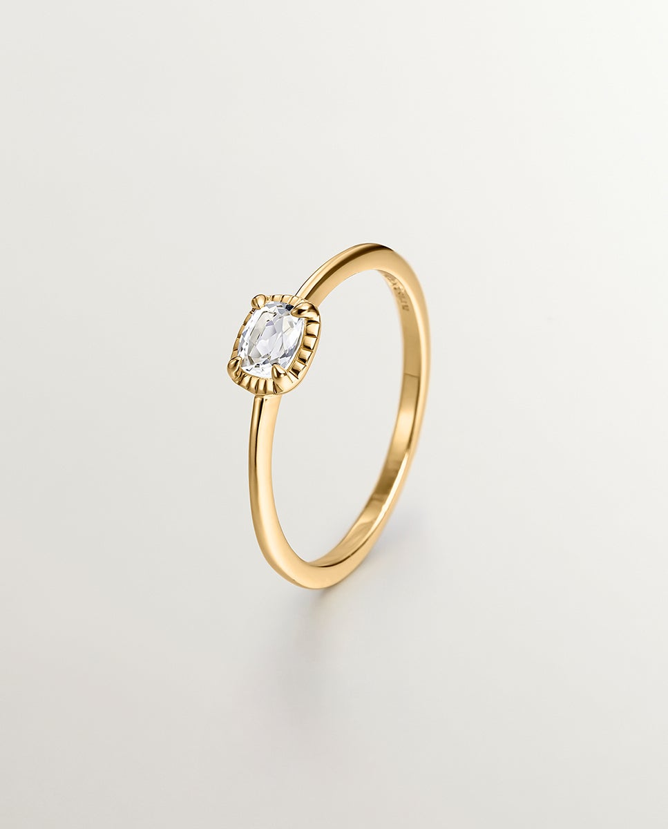 Anel de Prata 925 Banhada em Ouro Amarelo de 18k com Topázio Branco Branco-1