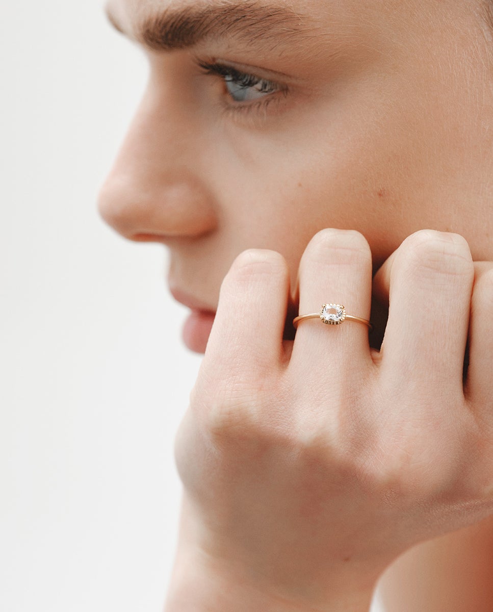 Anel de Prata 925 Banhada em Ouro Amarelo de 18k com Topázio Branco Branco-2