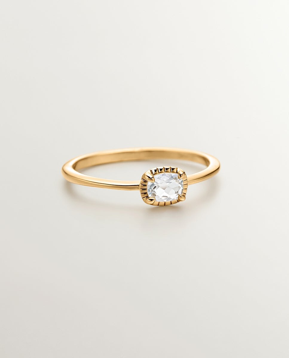 Anel de Prata 925 Banhada em Ouro Amarelo de 18k com Topázio Branco Branco-3