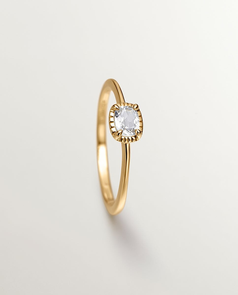 Anel de Prata 925 Banhada em Ouro Amarelo de 18k com Topázio Branco Branco-5