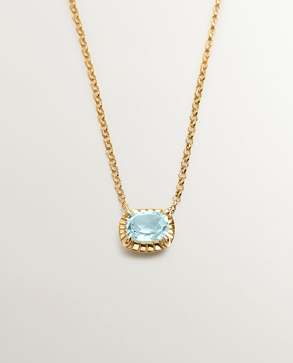 Pendente de Prata 925 Banhada em Ouro Amarelo de 18k com Topázio Azul Sky Azul-1