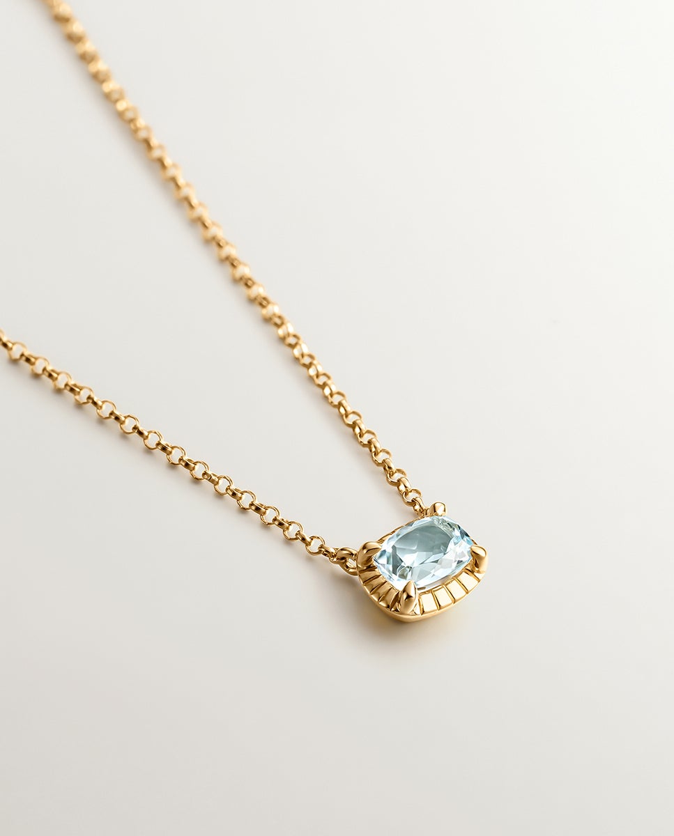 Pendente de Prata 925 Banhada em Ouro Amarelo de 18k com Topázio Azul Sky Azul-3