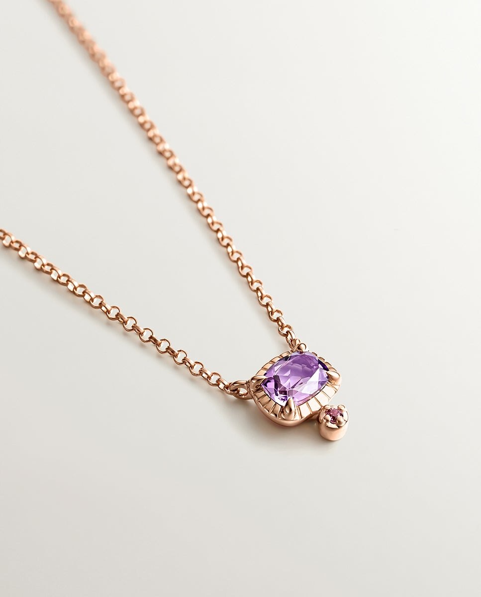 Pendente de Prata 925 Banhada a Ouro Rosa de 18k com Ametista Roxa e Rodolita Rosa Roxo-3