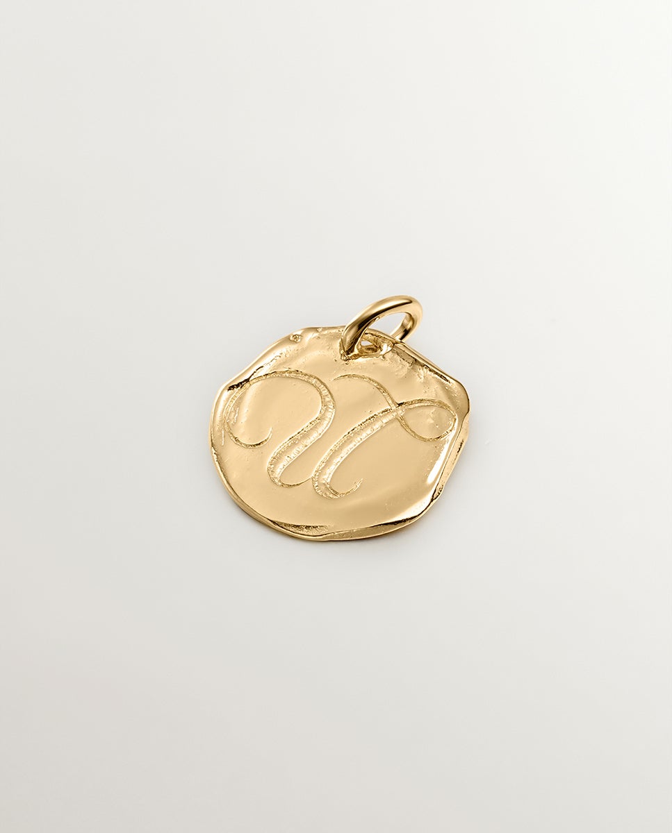 Charm Artesanal de Prata 925 Banhada em Ouro Amarelo de 18k com Inicial U Ouro-1