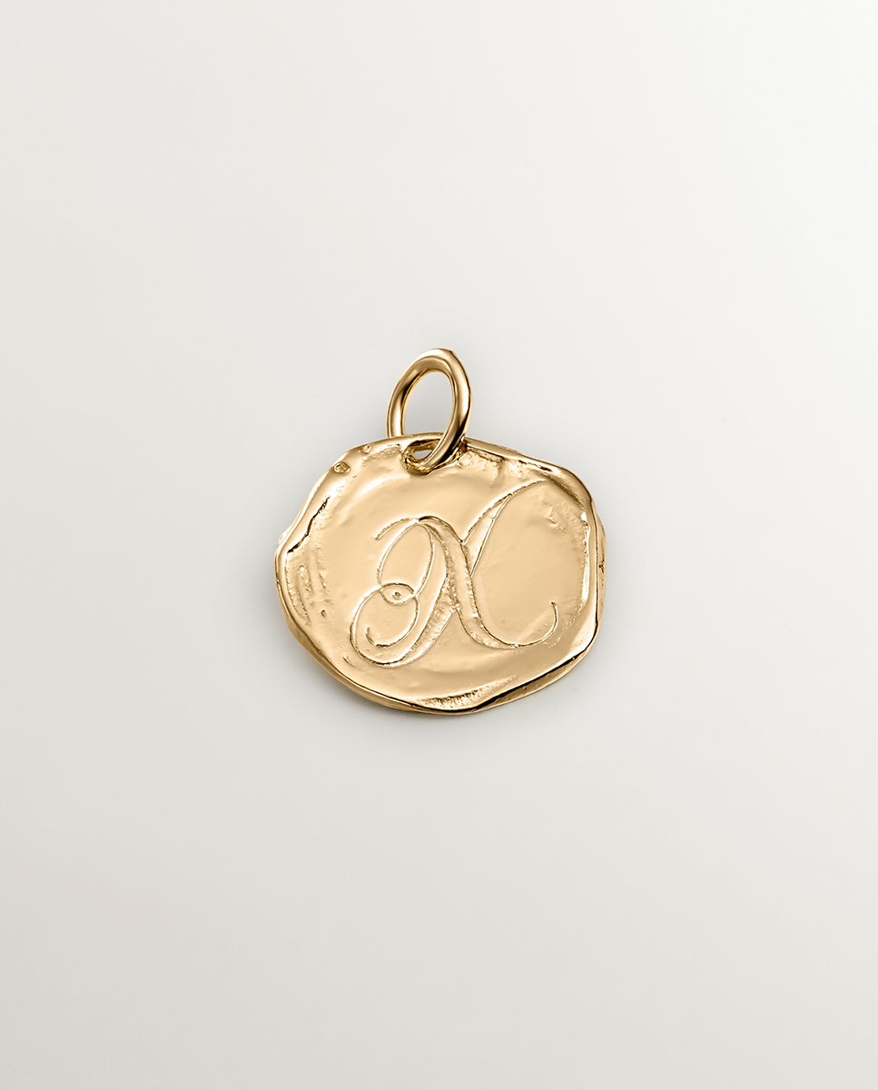 Charm Artesanal de Prata 925 Banhada em Ouro Amarelo de 18k com Inicial X Ouro-1