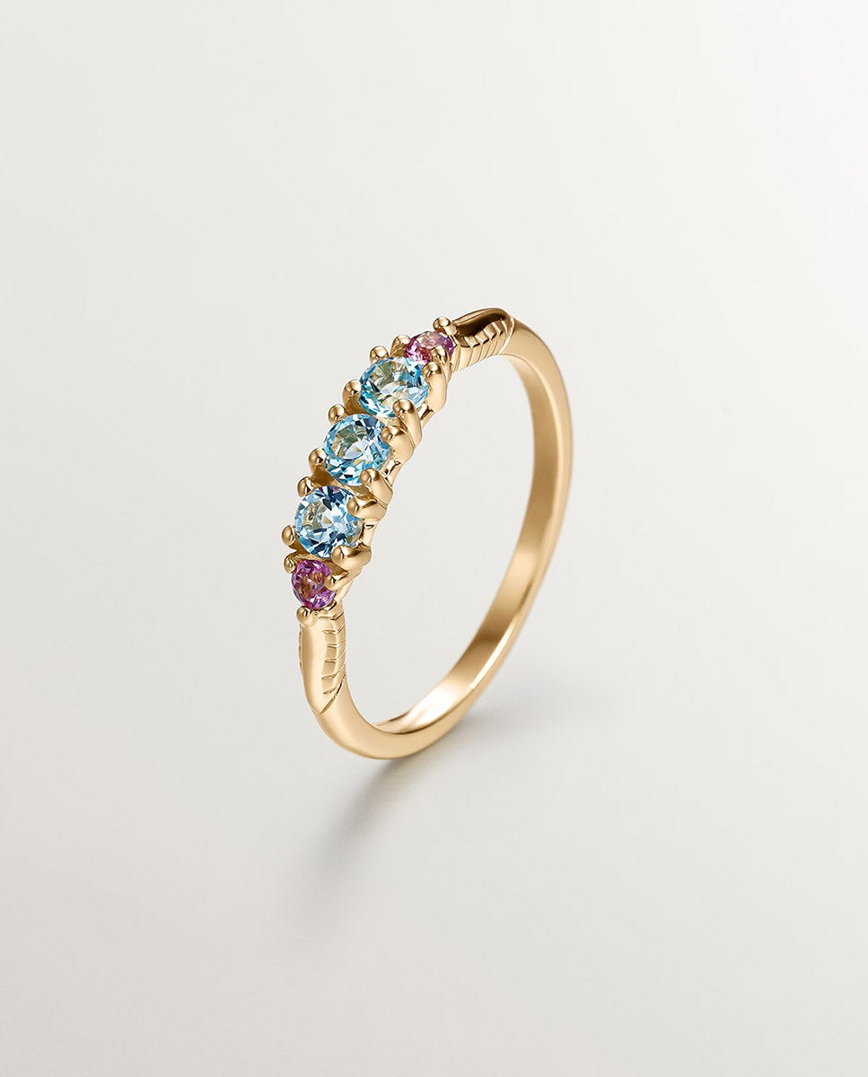 Anel de Prata 925 Banhada em Ouro Amarelo de 18k com Topázios e Rodolitas Multicolor-1