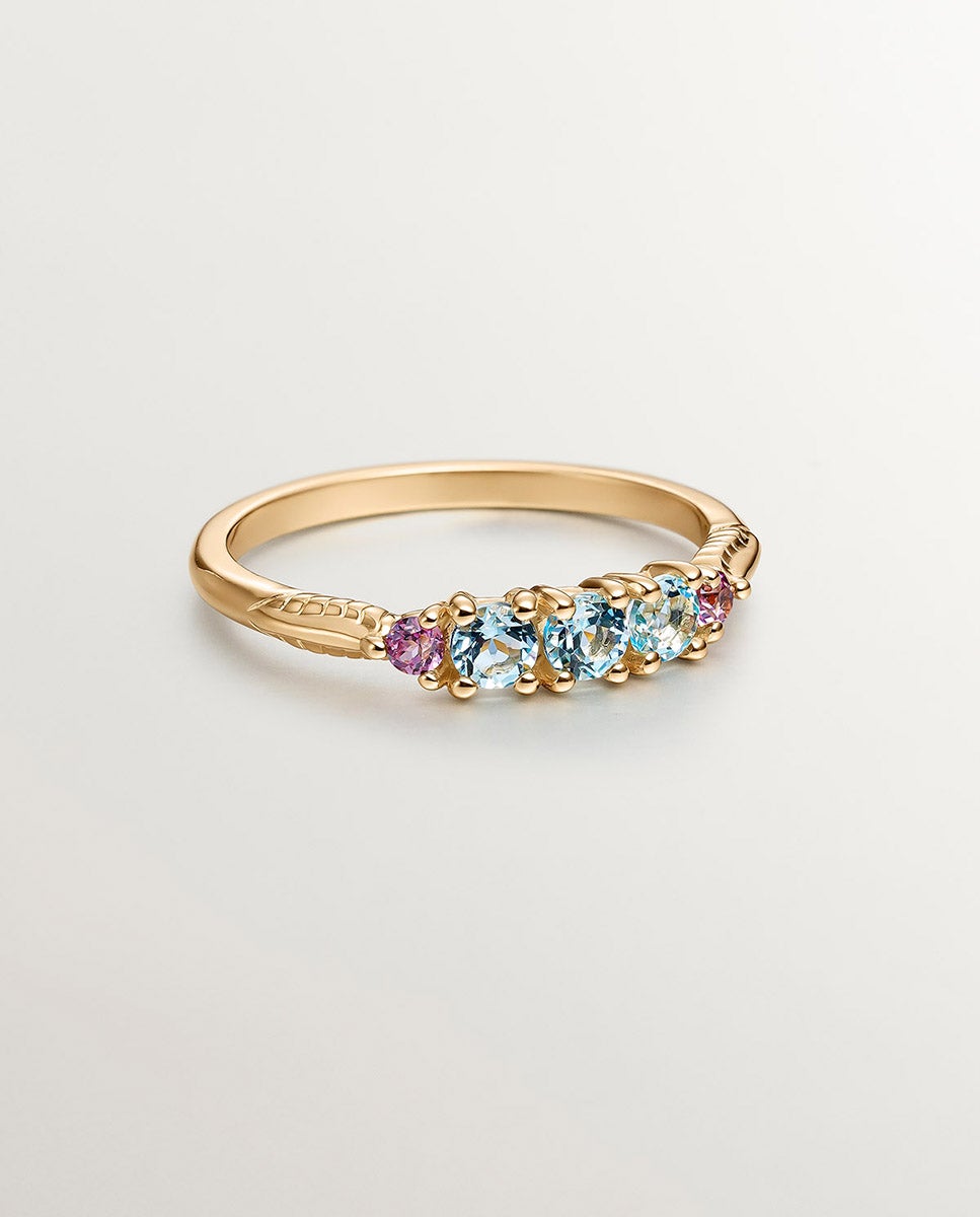Anel de Prata 925 Banhada em Ouro Amarelo de 18k com Topázios e Rodolitas Multicolor-3