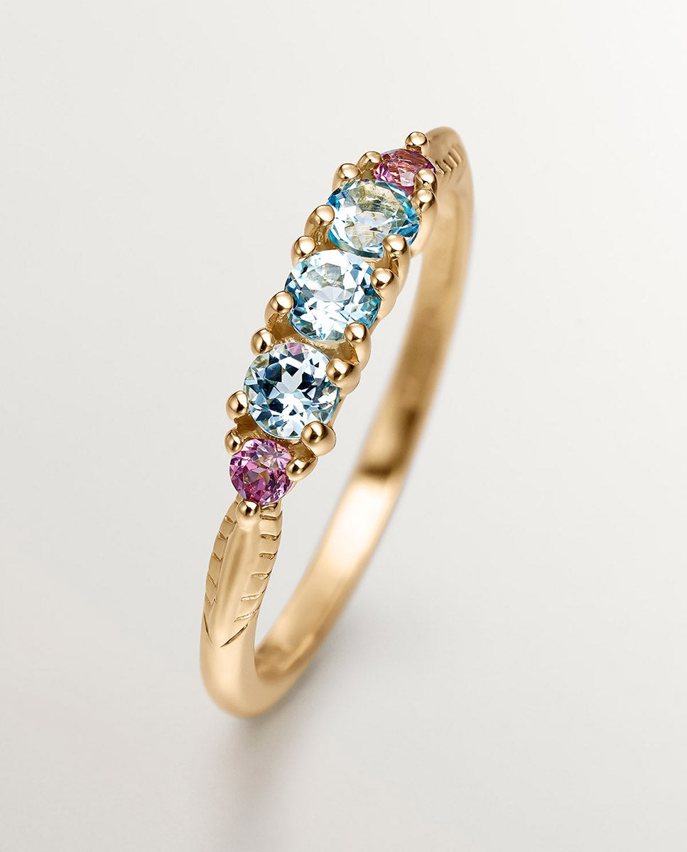 Anel de Prata 925 Banhada em Ouro Amarelo de 18k com Topázios e Rodolitas Multicolor-5