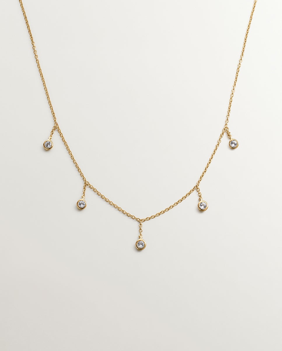 Colar de Prata 925 Banhada em Ouro Amarelo de 18k com Topázios Brancos Branco-1