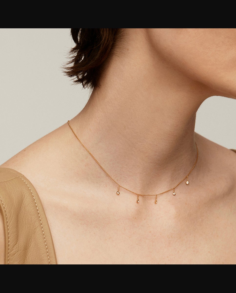 Colar de Prata 925 Banhada em Ouro Amarelo de 18k com Topázios Brancos Branco-2