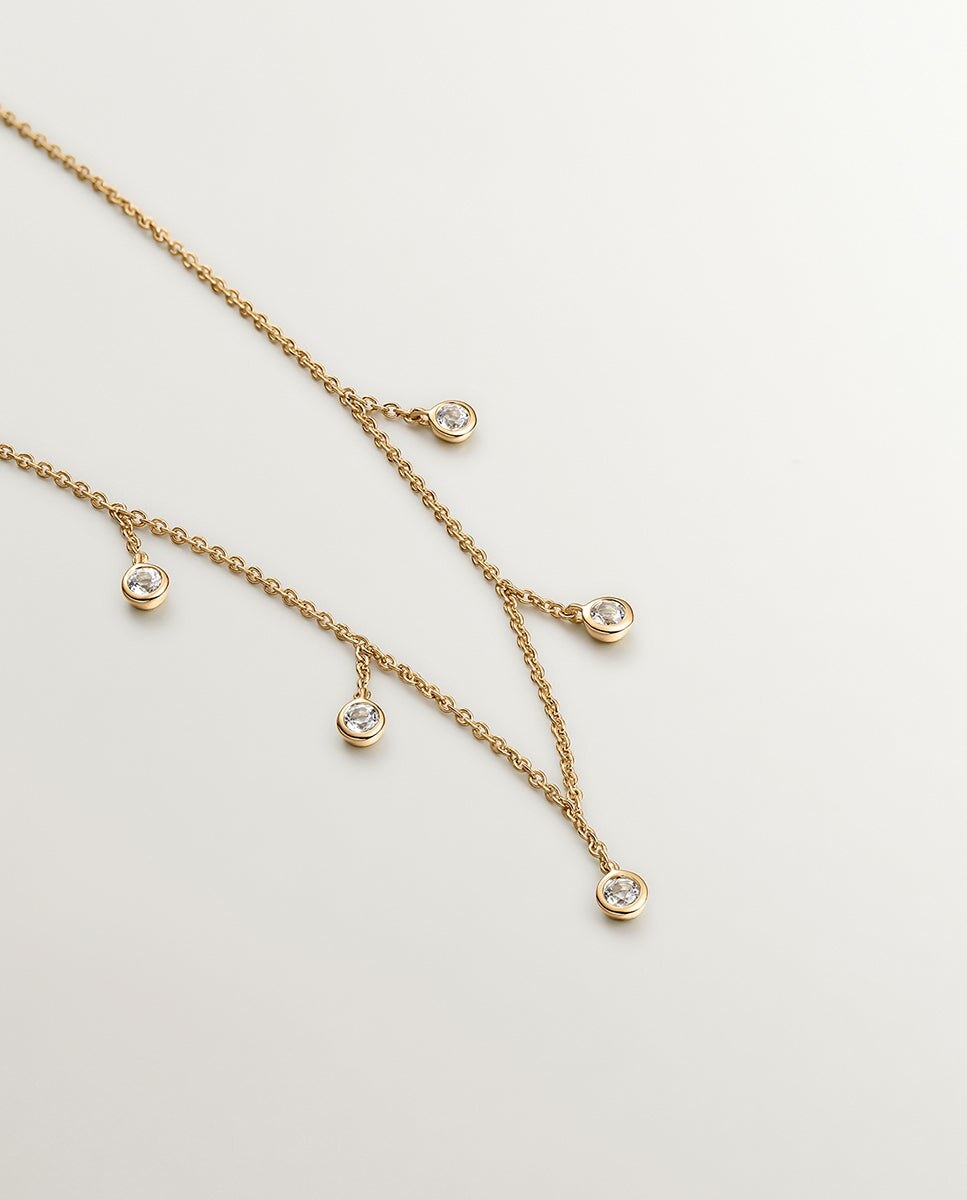 Colar de Prata 925 Banhada em Ouro Amarelo de 18k com Topázios Brancos Branco-3