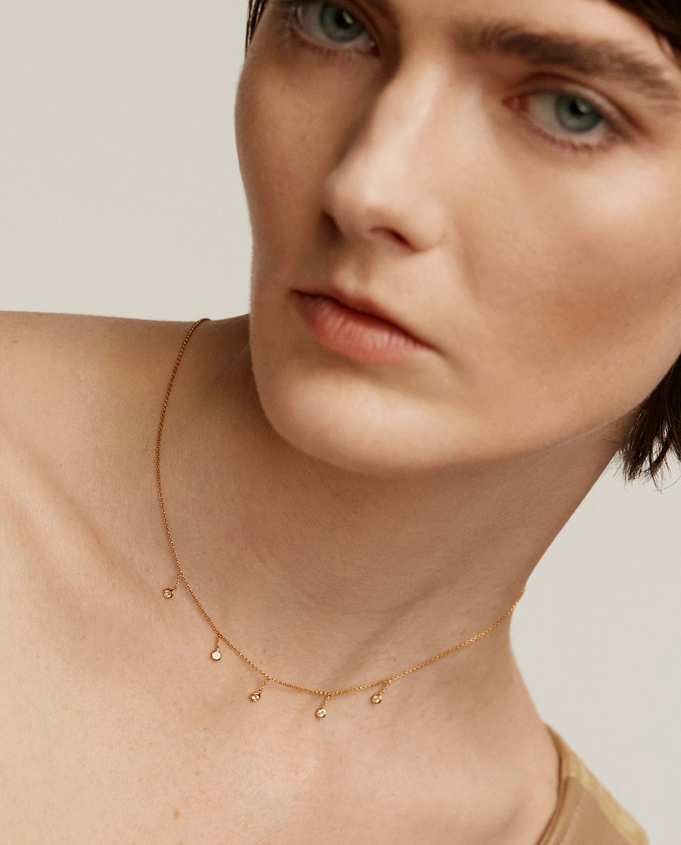 Colar de Prata 925 Banhada em Ouro Amarelo de 18k com Topázios Brancos Branco-4