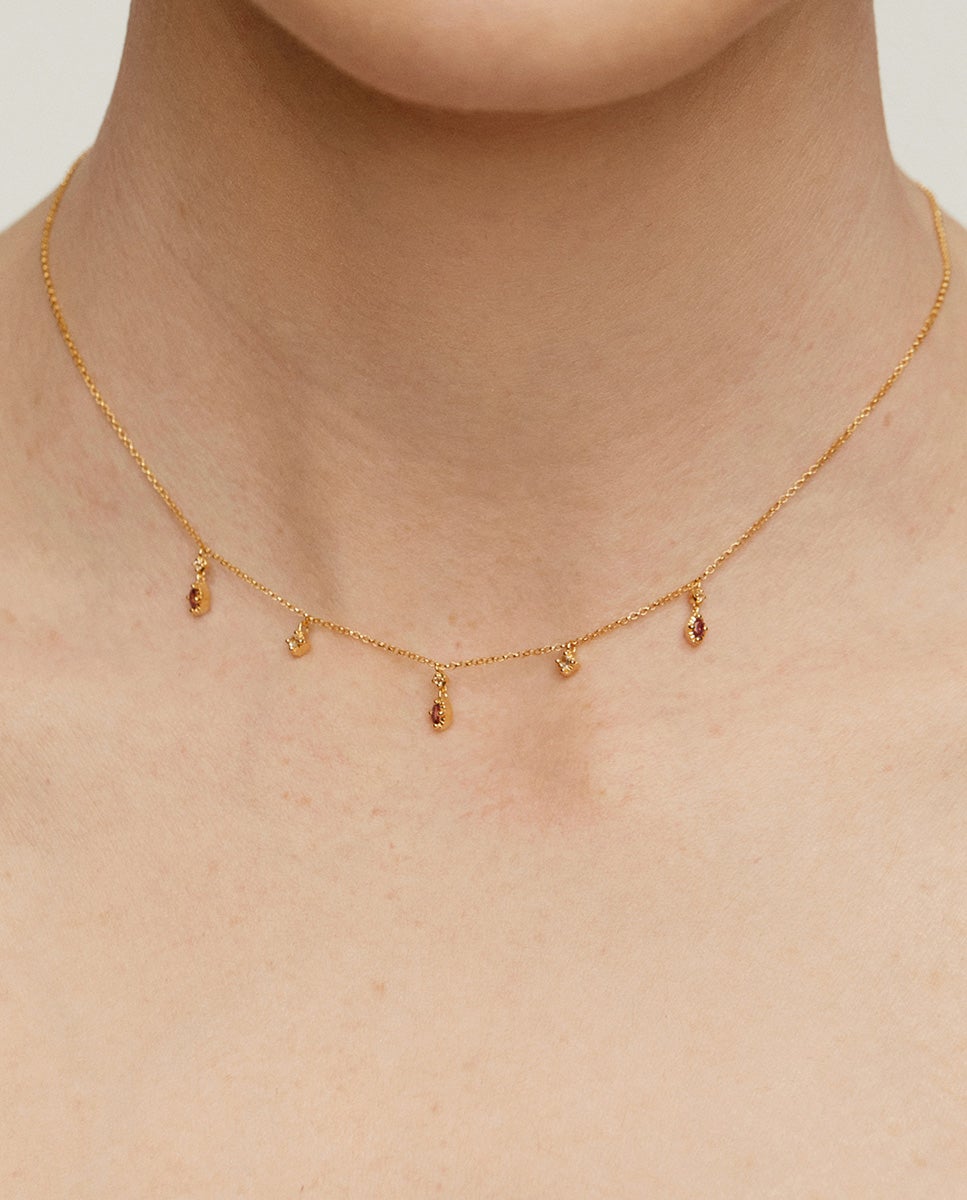 Colar de Prata 925 Banhada em Ouro Amarelo de 18k com Rodolitos e Topázios Multicolor-2
