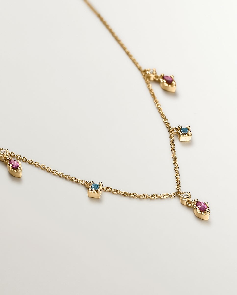 Colar de Prata 925 Banhada em Ouro Amarelo de 18k com Rodolitos e Topázios Multicolor-3
