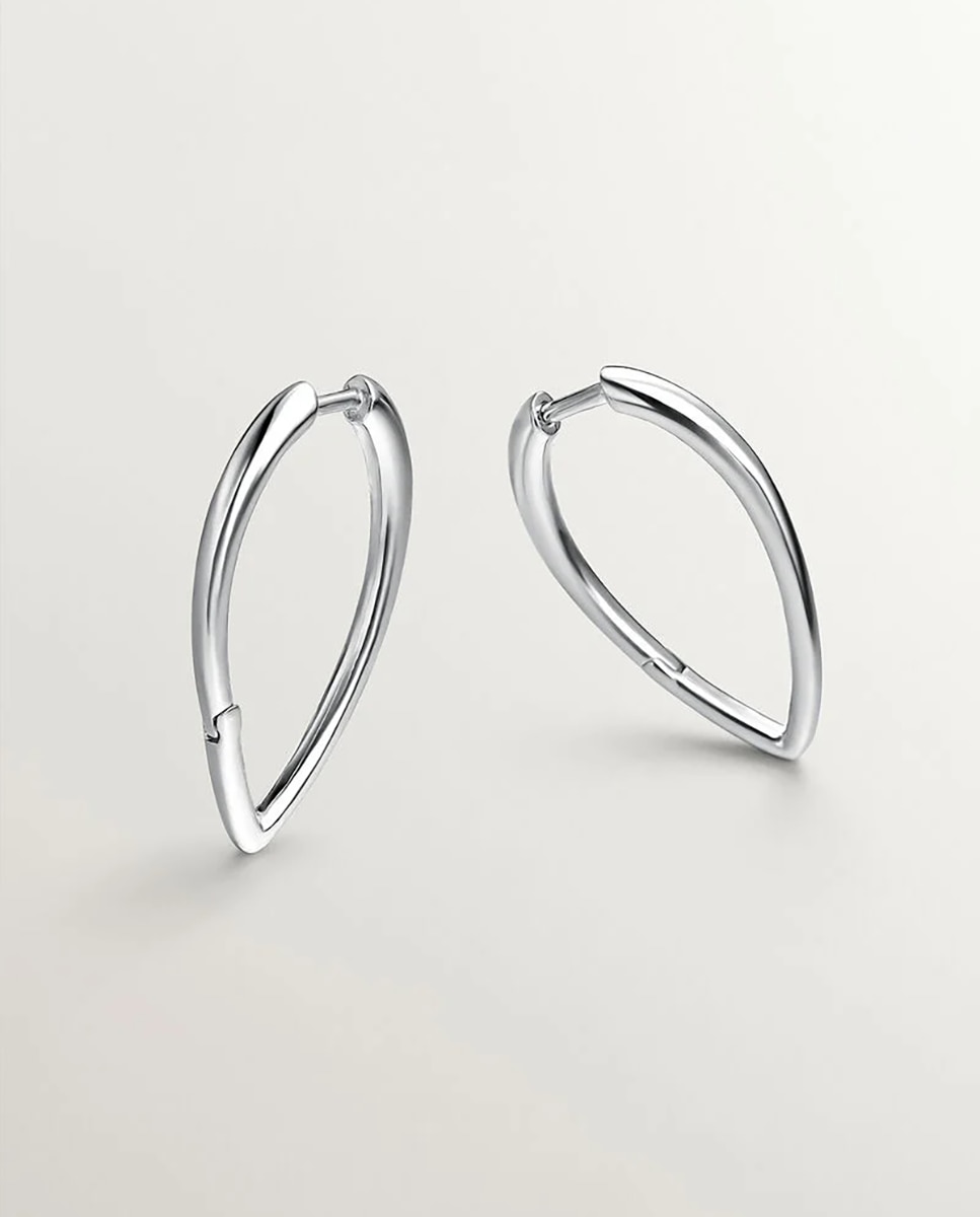 Brincos de Argola Grandes de Prata 925 com Forma de Gota Prata-1