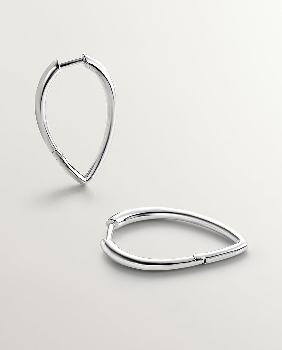 Brincos de Argola Grandes de Prata 925 com Forma de Gota Prata-3