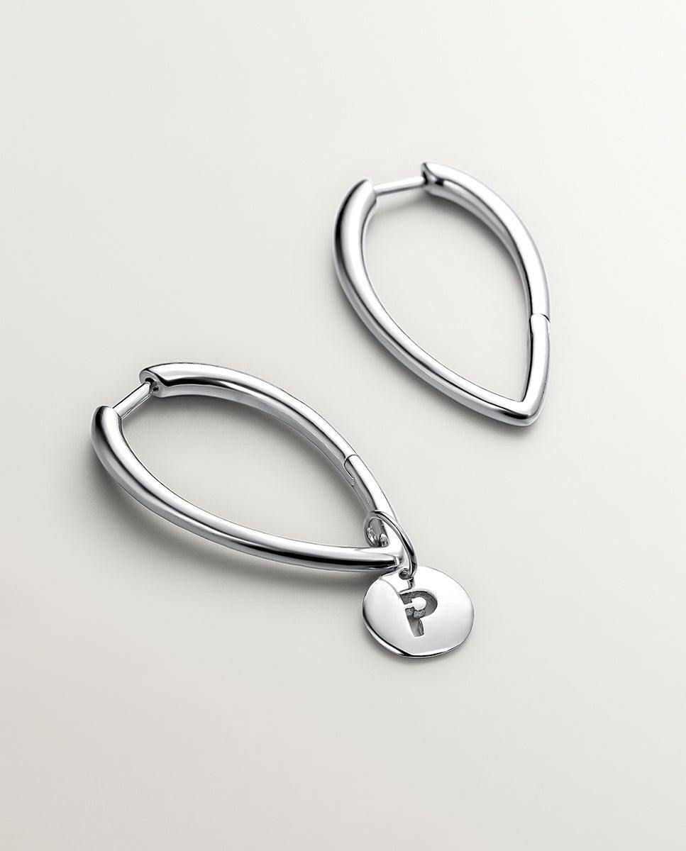 Brincos de Argola Grandes de Prata 925 com Forma de Gota Prata-5