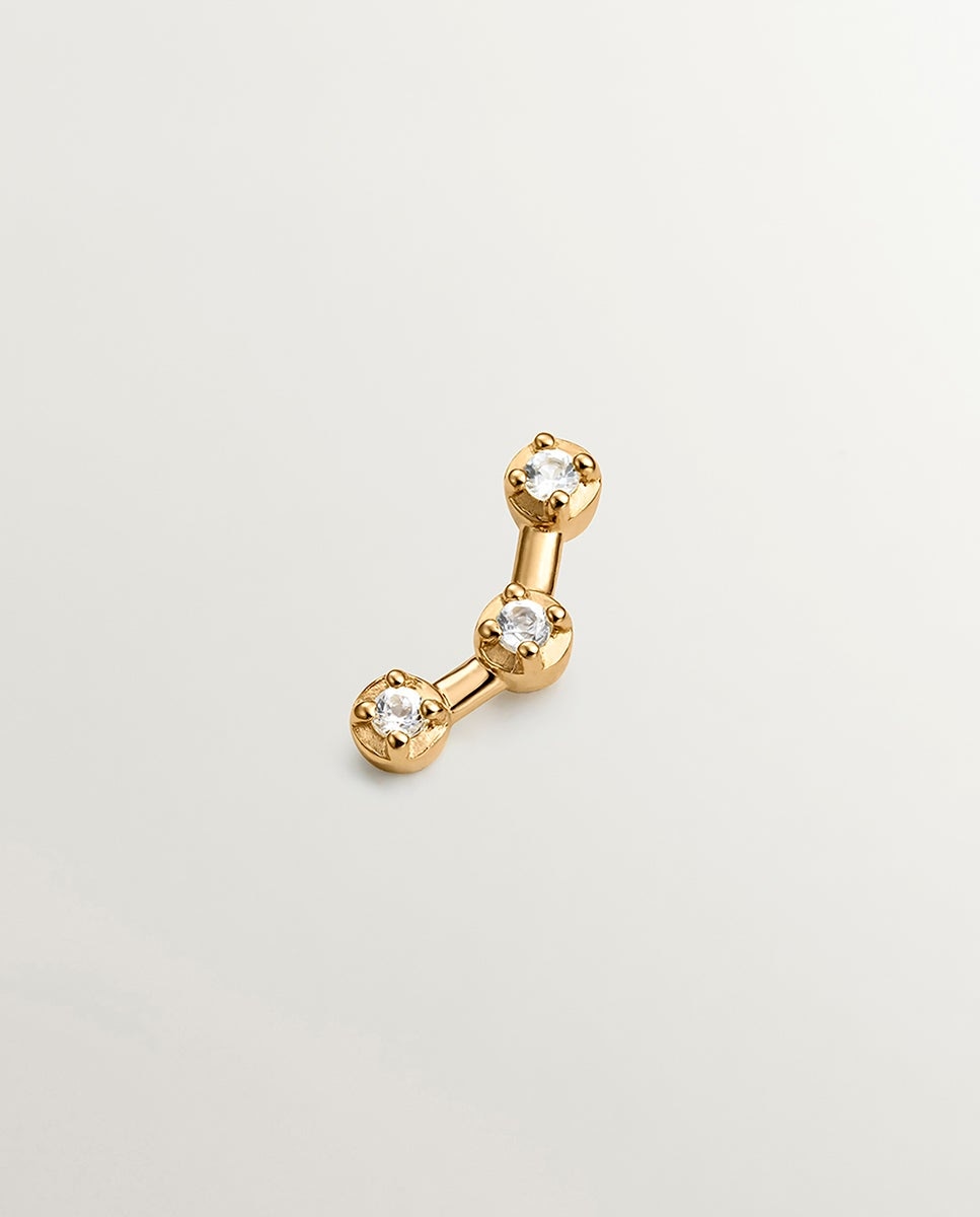 Pendiente Individual Trepador de Prata 925 com Banho em Ouro Amarelo de 18k com Topázios Brancos Branco-1