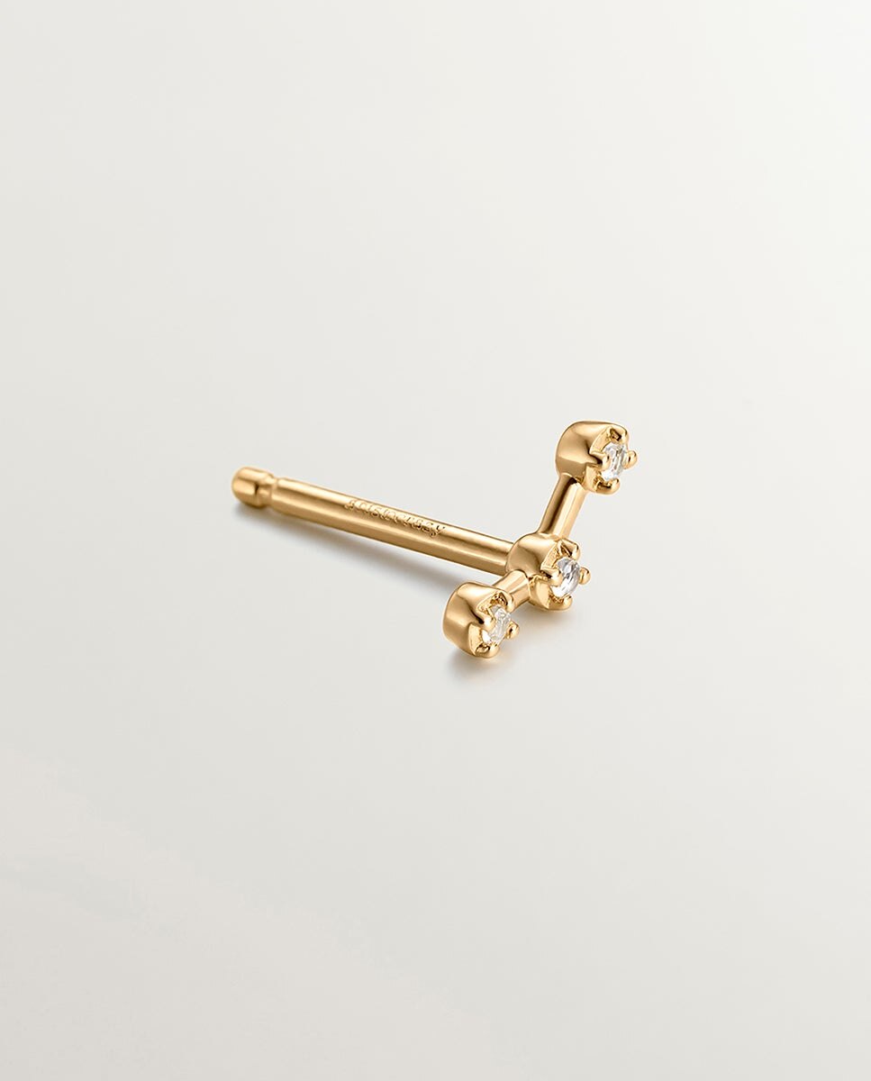 Pendiente Individual Trepador de Prata 925 com Banho em Ouro Amarelo de 18k com Topázios Brancos Branco-3
