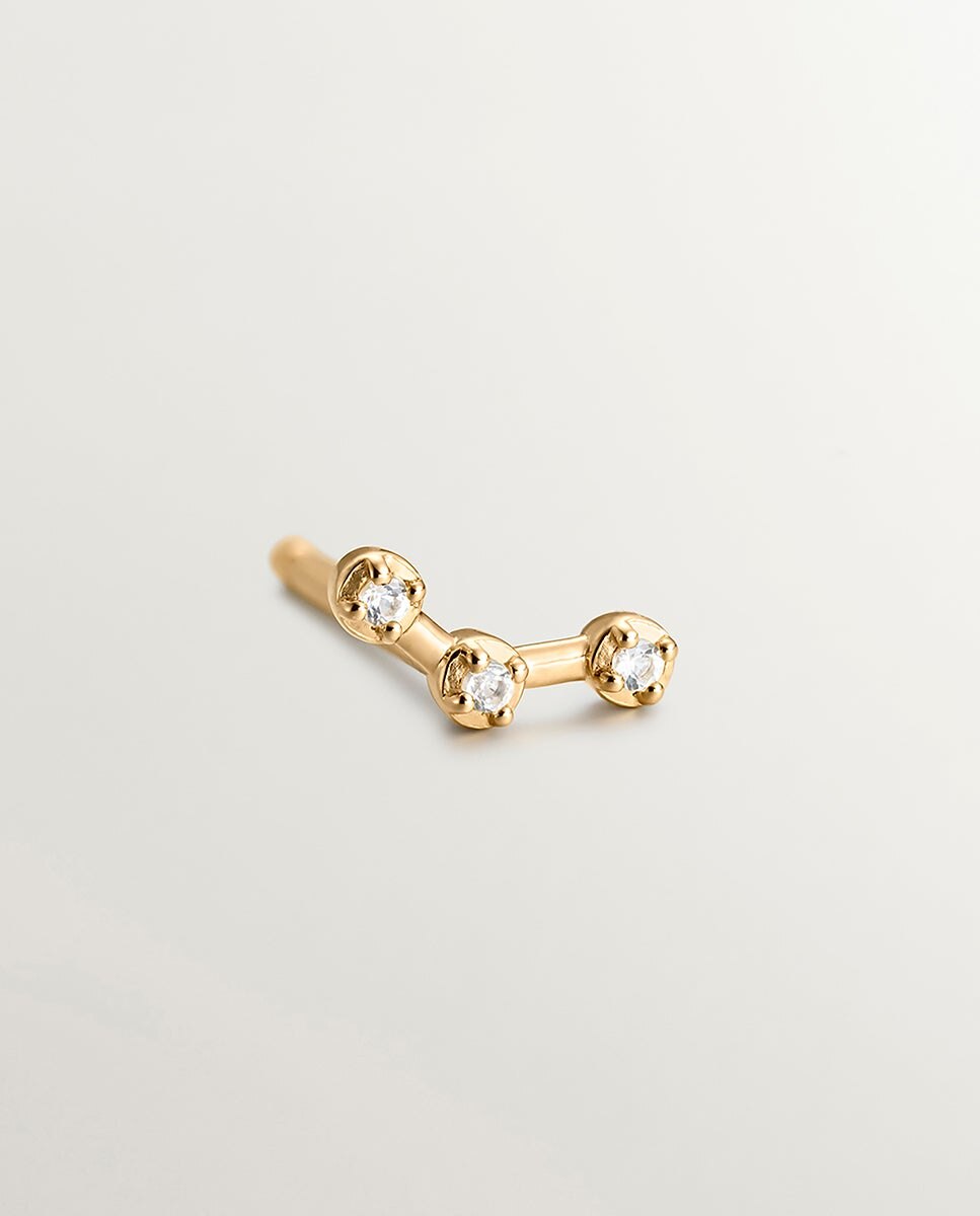 Pendiente Individual Trepador de Prata 925 com Banho em Ouro Amarelo de 18k com Topázios Brancos Branco-5