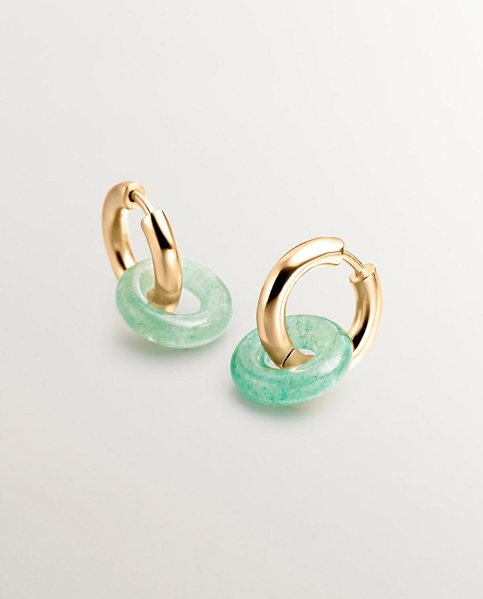 Brincos de Aro Pequenos de Prata 925 Banhada em Ouro Amarelo de 18k com Aventurina Verde Verde-5