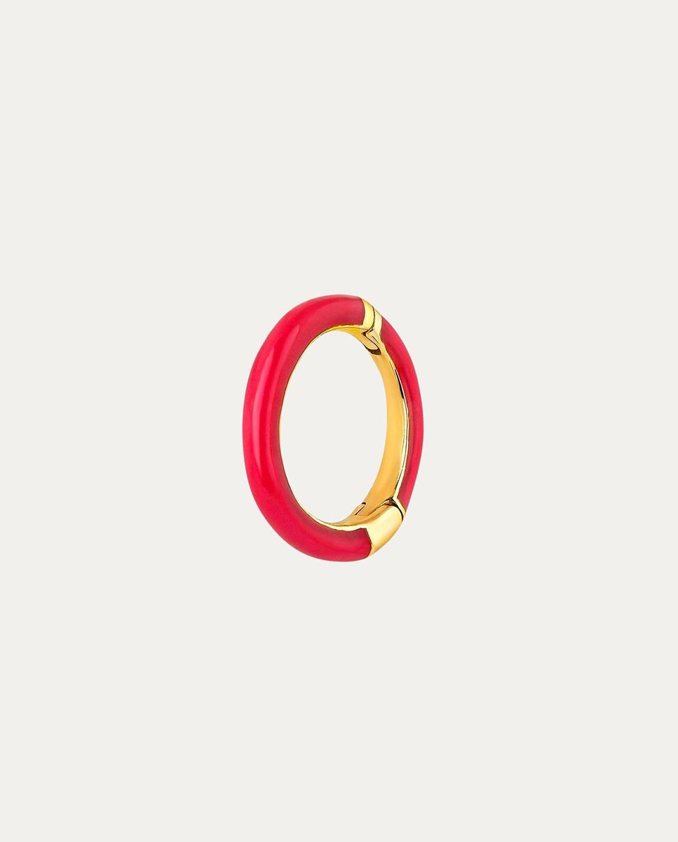 Brinco Individual de Argola Pequena em Ouro Amarelo de 9k com Esmalte Rosa Ouro-1