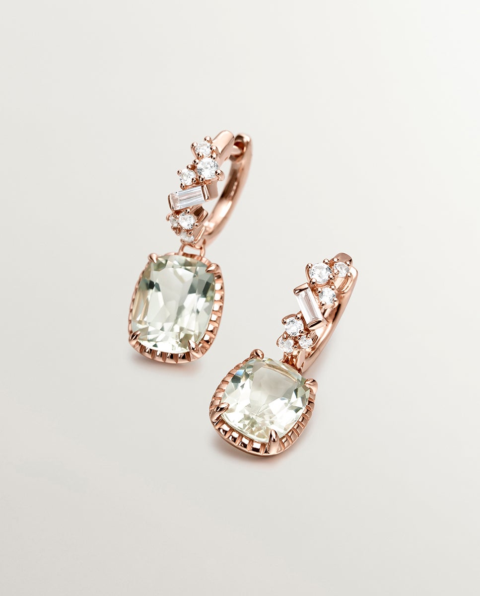 Brincos de Argola de Prata 925 Banhada a Ouro Rosa de 18k com Quartzos Verdes e Topázios Azul Swiss Verde-1