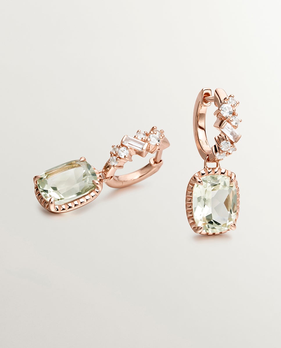 Brincos de Argola de Prata 925 Banhada a Ouro Rosa de 18k com Quartzos Verdes e Topázios Azul Swiss Verde-3