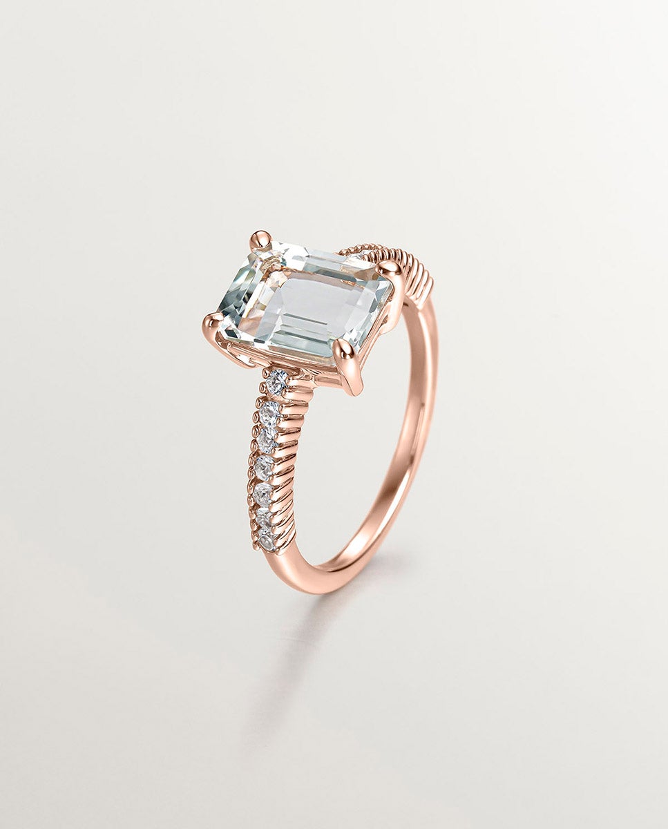 Anel de Prata 925 Banhada em Ouro Rosa de 18k com Quartzo Verde e Topázios Brancos Verde-1