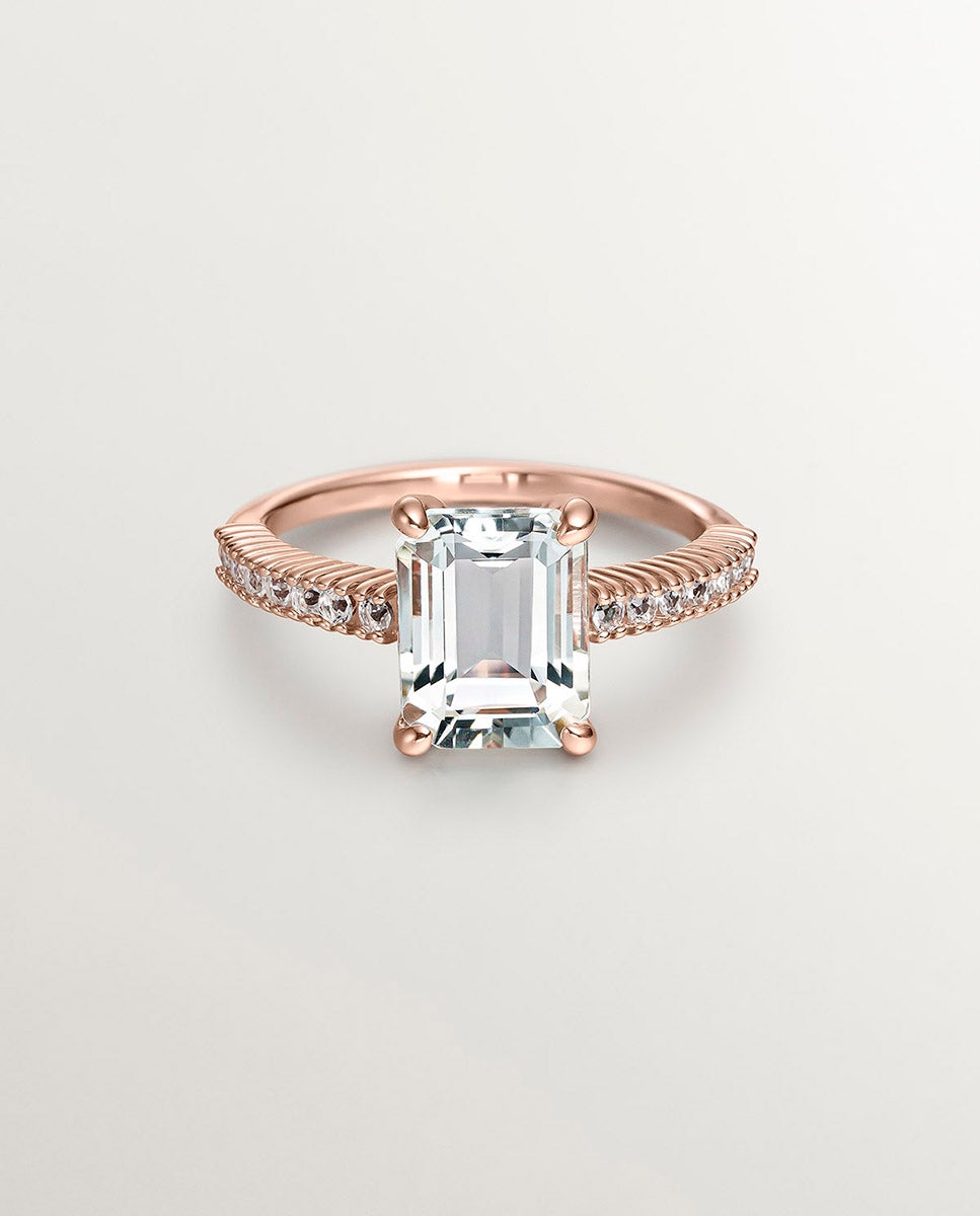 Anel de Prata 925 Banhada em Ouro Rosa de 18k com Quartzo Verde e Topázios Brancos Verde-3
