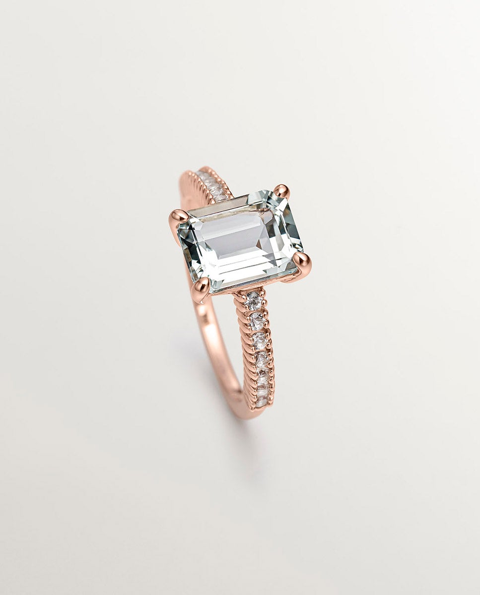 Anel de Prata 925 Banhada em Ouro Rosa de 18k com Quartzo Verde e Topázios Brancos Verde-5