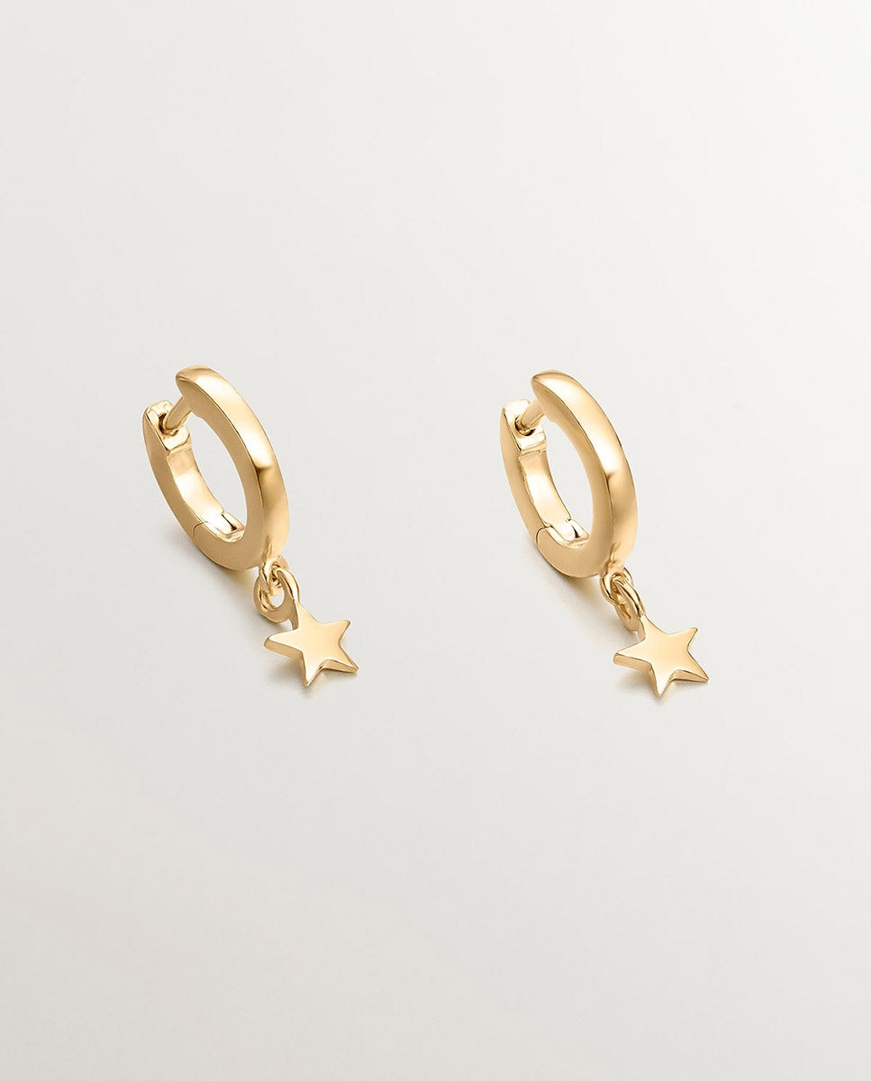 Brincos de Aro Pequenos em Prata 925 Banhada em Ouro Amarelo de 18k com Estrela Ouro-3