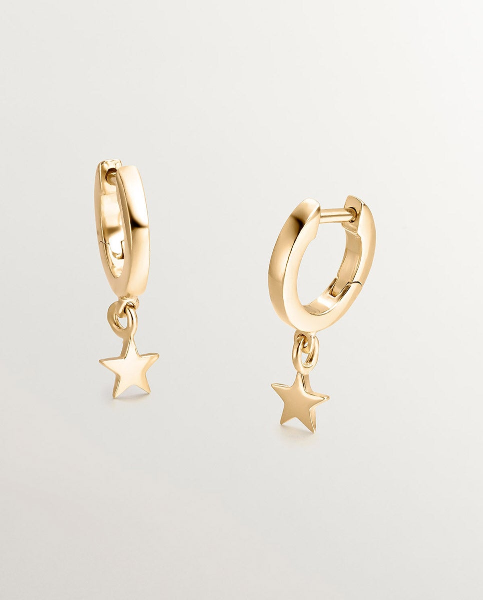 Brincos de Aro Pequenos em Prata 925 Banhada em Ouro Amarelo de 18k com Estrela Ouro-5