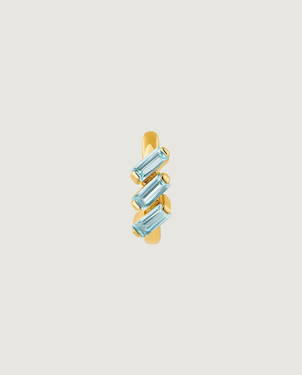 Brinco de Argola Individual de Prata 925 Banhada em Ouro Amarelo de 18k com Topázios Azul Sky Azul-1